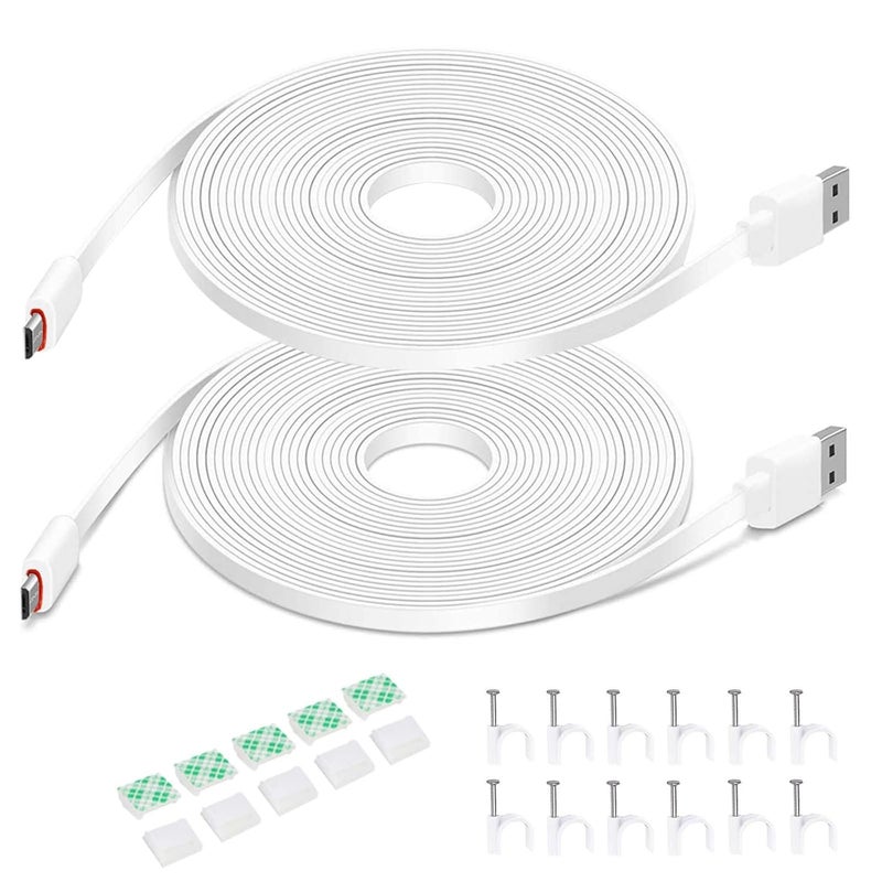 DIANMU 2Pack 26FT Flat Power Extension Cable for Wyze Cam v4/v3/OG/v3 Pro, Blink Mini/Outdoor 3rd, Simplisafe, Arlo Essential, Charging Power Cord for Security Camera (Not for WyzePan v3, Not Type-C) - Image 1